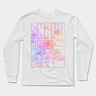 Shanghai, China City Map Typography - Colorful Long Sleeve T-Shirt